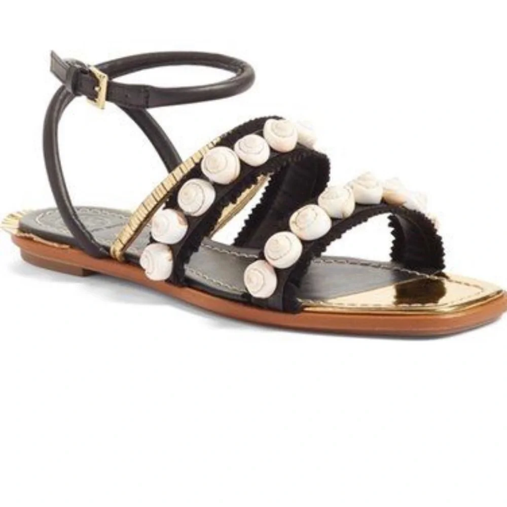 Tory Burch Black/Gold Sinclair Seashell Sandals